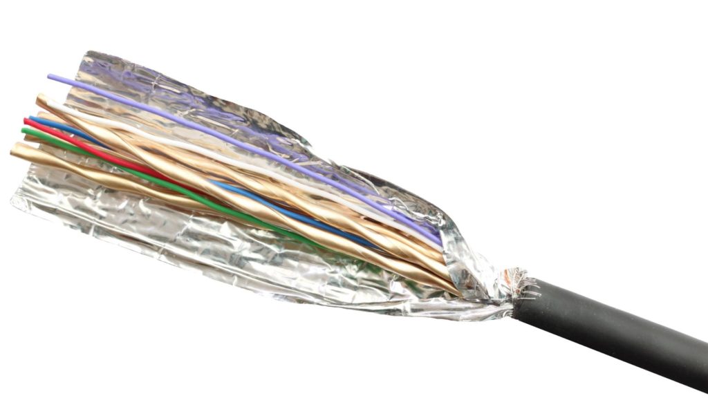 Metal foil wrapped entirely around the cable